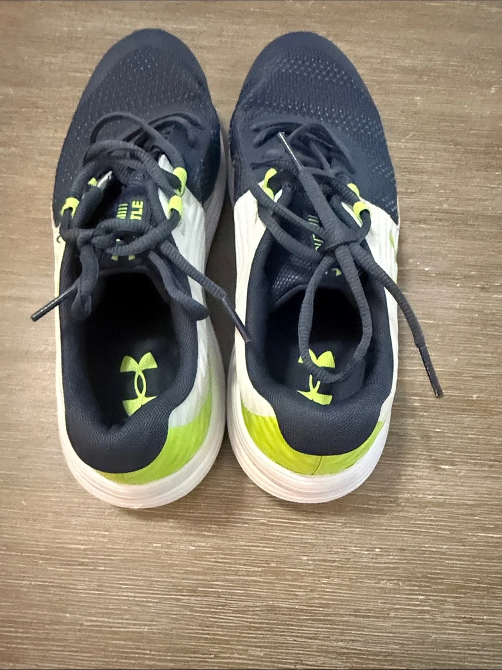 Under Armour Navy, White and Neon Green Kids Sneakers
